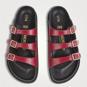 Birkenstock 1774 Florida Snakeskin-Embossed Leather Slide Sandals